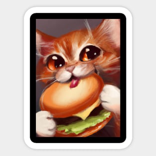 Cat eating Burger Sticker